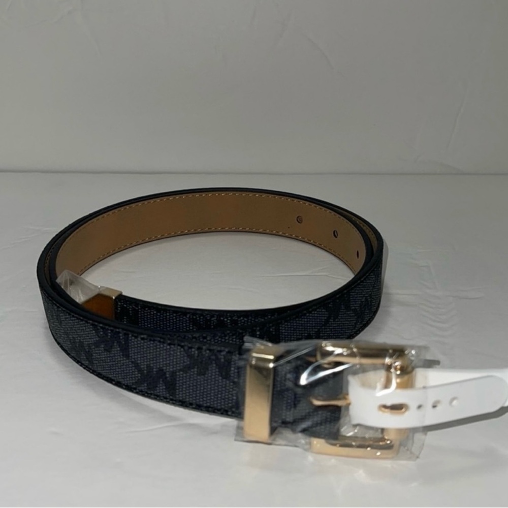 Michael Kors Women’s Gold-tone square buckle MK logo printed Belt. NWT Sz Small - Picture 6 of 14